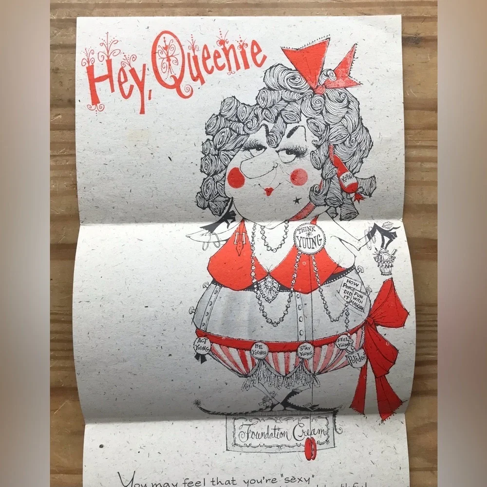 Vintage Hey Queenie Old Lady Paper Note w Poem Dark Humor Gag Gift Funny